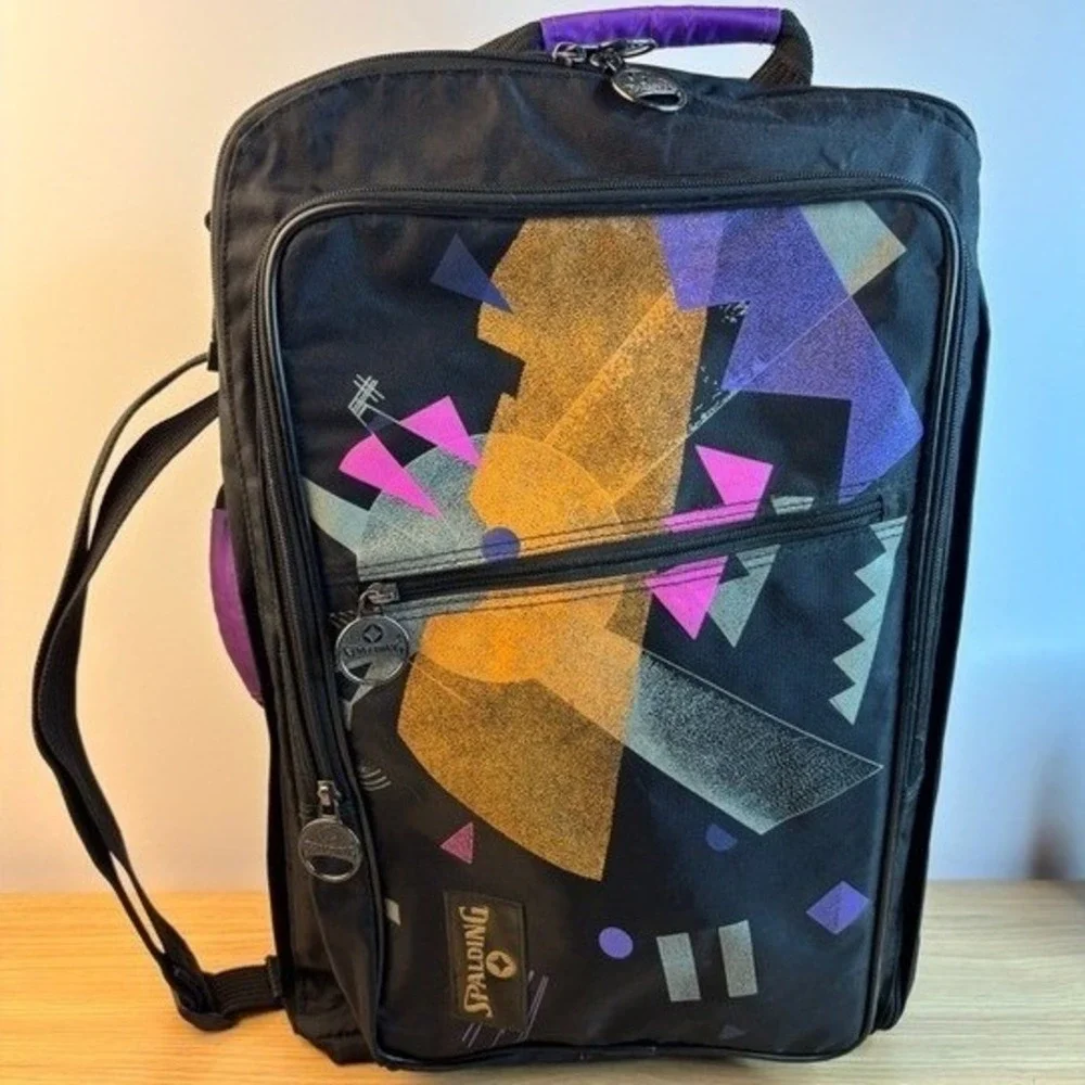 Spalding Duffel Bag Vintage 90s Geometric‎ Abstract Black Pink Purple Travel Bag